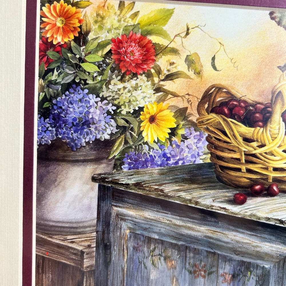 VTG Emily James Art Print Cherry Picking County Matted 1999 Basket Decor READ - Picture 8 of 10
